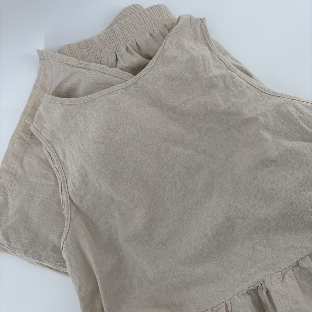 Womens L Light Beige Cream Sleeveless Ruffle Top And Pants Set Loungewear